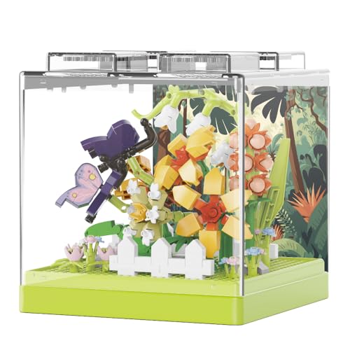 JEMPET Insekten-Blumenstrauß-Bauspielzeug-Set – Mini-Bausteine, Blumen, Pflanzen, Dekor mit Staubschutzhülle (01) von JEMPET
