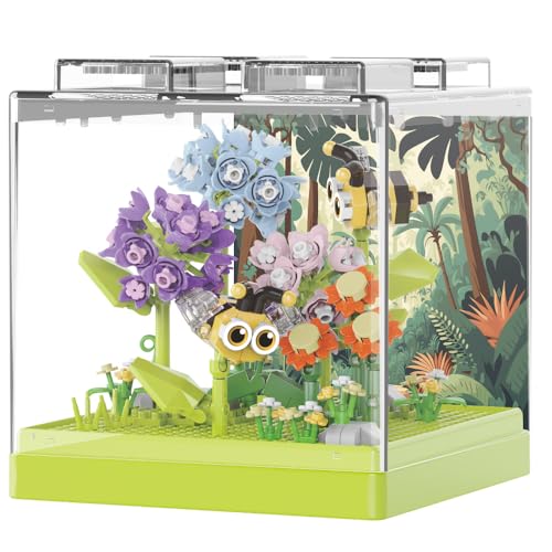 JEMPET Insekten-Blumenstrauß-Bauspielzeug-Set – Mini-Bausteine, Blumen, Pflanzen, Dekor mit Staubschutzhülle (02) von JEMPET
