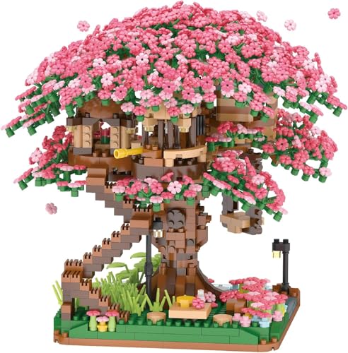 JEMPET Kirschblüten-Baumhaus-Bausätze - Mini-Bausteine-Bausätze für Erwachsene - Japanische Sakura-Baumhaus-Bausteine-Sets von JEMPET
