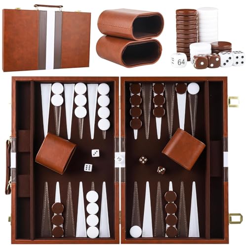 Backgammon Koffer Holz,2 Spieler Klassisches Reise-Backgammon-Set mit Hochwertiger Ledertasche Tragbares und mit Würfelbecher für Camper & Travel-Fans Backgammon Koffer Holz,2 Spieler Klassisches Reise-Backgammon-Set mit Hochwertiger Ledertasche Tragbares und mit Würfelbecher für Camper & Travel-Fans von JEONDFG
