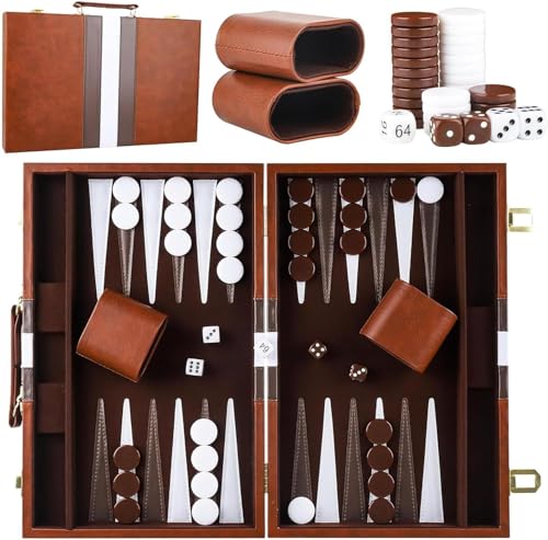 Backgammon Koffer Holz 15 Zoll,2 Spieler Klassisches Reise-Backgammon-Set mit Hochwertiger Ledertasche Tragbares und mit Würfelbecher für Camper & Travel-Fans Backgammon Koffer Holz 15 Zoll,2 Spieler Klassisches Reise-Backgammon-Set mit Hochwertiger Ledertasche Tragbares und mit Würfelbecher für Camper & Travel-Fans von JEONDFG
