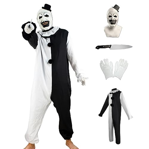 JEQHOZ Horrorfilm Kostüm für Erwachsene: Schwarz und Weiß, Unisex, Kostüm-Outfit mit Kapuze, Gruselig, Hochwertige Details und Zubehör, Halloween, Geburtstag, Weihnachten, Valentinstag von JEQHOZ