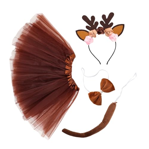 JEWEDECO 1 Set Rentier Anziehkostüm, Tier Cosplay Kostüm Für Mädchen, Hirschkostüme, Kopfbedeckung, Rentier Tanzkostüm, Hirschschwanzkostüm, Tierkostüm Für Cosplay, Hirschkostüm Für von JEWEDECO