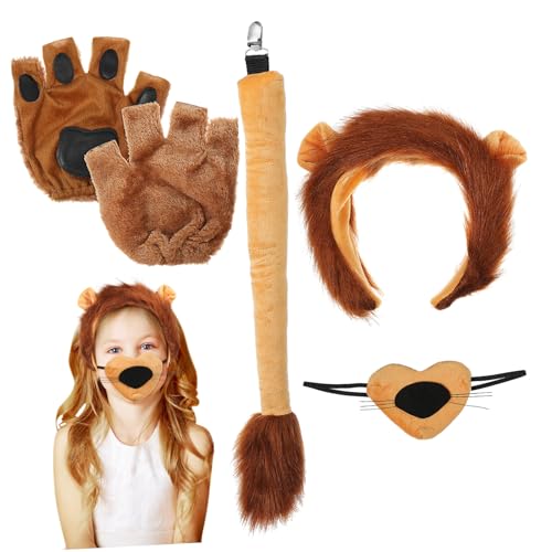 JEWEDECO 1Satz Löwenkostüm für Erwachsene Teiliges Zubehör mit Ohr Stirnband Pfotenhandschuhen und Nase für Halloween und Cosplay Events JEWEDECO 1Satz Löwenkostüm für Erwachsene Teiliges Zubehör mit Ohr Stirnband Pfotenhandschuhen und Nase für Halloween und Cosplay Events von JEWEDECO