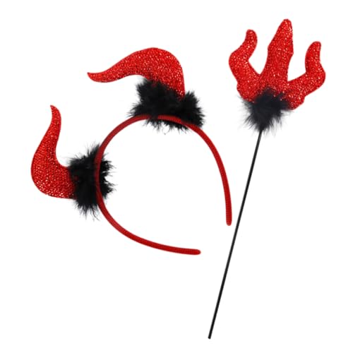 JEWEDECO 1satz Teufelshörner Und Set Für Halloween Teufel Kostüm Zubehör Mit Haarreif Und Handstab Für Cosplay Und Partys Unisex Leicht Und Langlebig von JEWEDECO