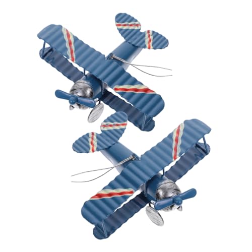 JEWEDECO 2 Stück Doppeldeckermodell Flugzeuge Flugzeug Retro -flugzeugmodell Gartendekoration Flugzeug Desktop -flugzeugmodell Flugzeugbaumodell Klein Flugzeugmodell Dekoration Eisen Blau von JEWEDECO