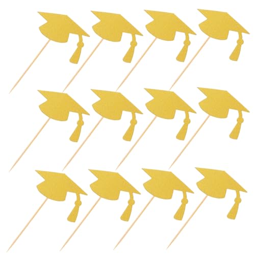 JEWEDECO 24 Stück Teiliges Graduation Cupcake Topper mit Goldenen Abschlussmützen Vielseitige Abschluss Tortendeko für Schulabschluss Geburtstagsfeier und Persönliche Einfach zu Verwenden von JEWEDECO