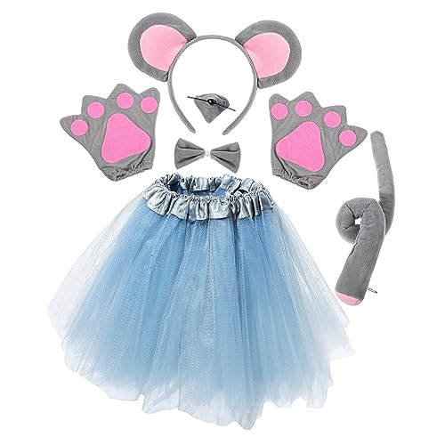 JEWEDECO 7 Teiliges Kostü Set Für Und Erwachsene Kopfband Mit Mausohren Handschuhe Nase Und Grauer Tüllrock Ideal Für Halloween Karneval Und Kostümpartys JEWEDECO 7 Teiliges Kostü Set Für Und Erwachsene Kopfband Mit Mausohren Handschuhe Nase Und Grauer Tüllrock Ideal Für Halloween Karneval Und Kostümpartys von JEWEDECO