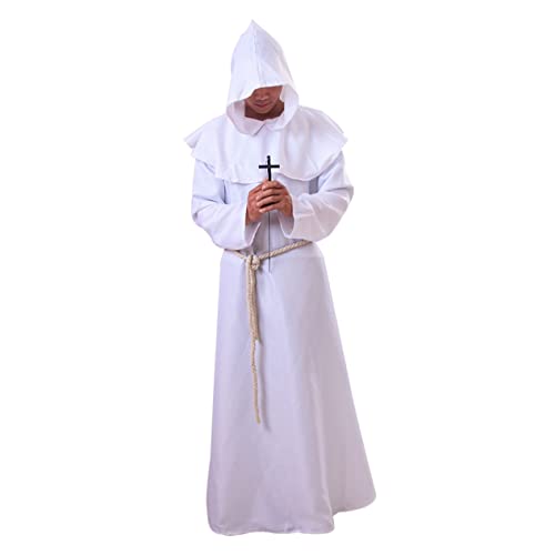 JEWEDECO Zaubererrobe Mit Kapuze Mittelalterliches Mönchskostüm Halloween-Party Cosplay-Anzug Weiß Größe Nicht Festgelegt von JEWEDECO