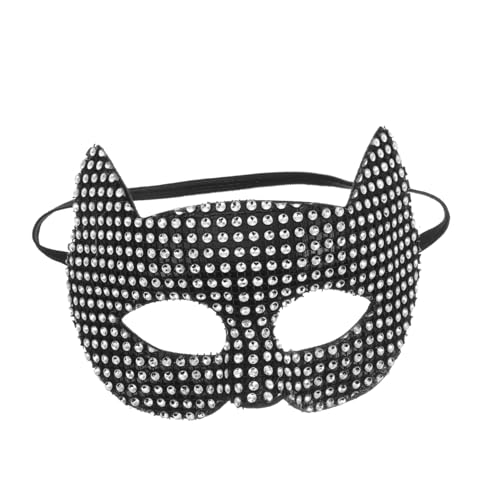 JEWEDECO Modische Strass Halloween Maske Für Europäische Und Amerikanische Aufführungen, Schwarze Aufkleber Diamantmaske (Große Diamantkatze (Schwarz)), Halloween Party Maske, Cosplay von JEWEDECO