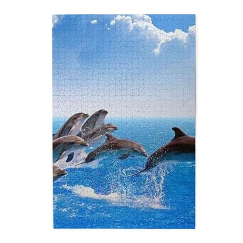 Einzigartiges 3D-Tier-Delfin-Druck, exquisites Puzzle, Puzzle, Holz-Puzzle, 1000 Teile von JEWOSS