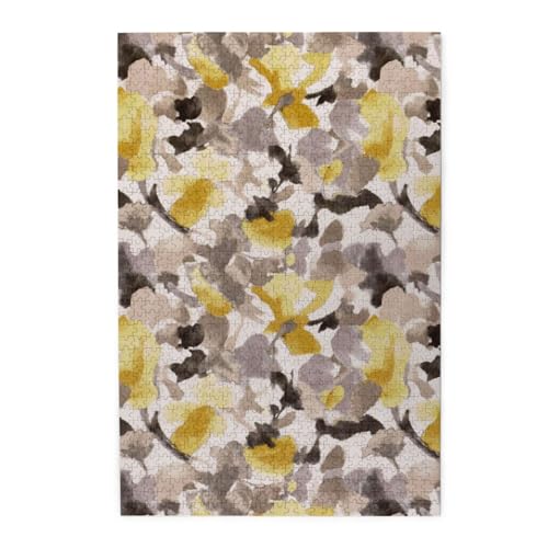 Puzzle mit gelb-grauem Blumendruck, exquisites Puzzle, Holz-Puzzle, 1000 Teile von JEWOSS
