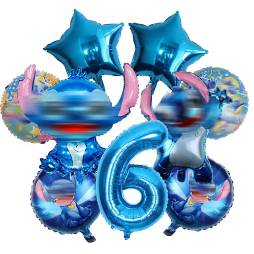 Blaue Cartoon-Geburtstagsdekoration, 6 Jahr kinder Geburtstagsdeko ballons set, Enthält Runde, Pentagramm, Zahlen, Ballon mit Zeichentrickfigur, Für Jungen und Mädchen Party-Ballon-Dekoration von JEXHBFD