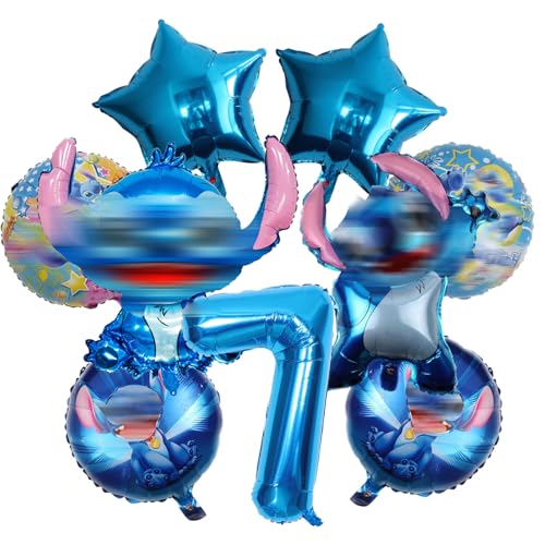 Blaue Cartoon-Geburtstagsdekoration, 7 Jahr kinder Geburtstagsdeko ballons set, Enthält Runde, Pentagramm, Zahlen, Ballon mit Zeichentrickfigur, Für Jungen und Mädchen Party-Ballon-Dekoration von JEXHBFD