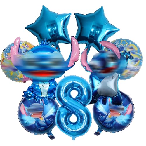 Blaue Cartoon-Geburtstagsdekoration, 8 Jahr kinder Geburtstagsdeko ballons set, Enthält Runde, Pentagramm, Zahlen, Ballon mit Zeichentrickfigur, Für Jungen und Mädchen Party-Ballon-Dekoration von JEXHBFD