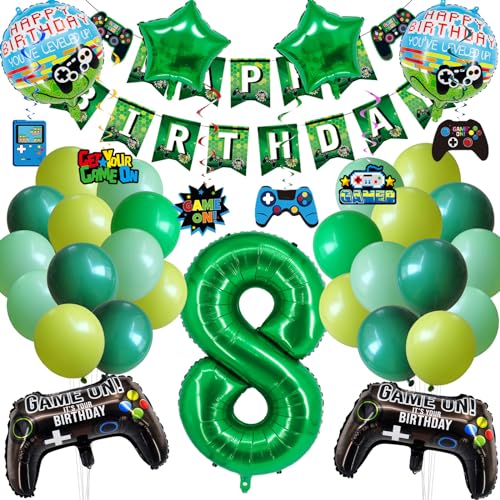 Geburtstagsdeko kind 8 Jahre, 38 Stück Gaming Motto Geburtstagsparty, Enthält Banner anu Zahlenballons hängende Wirbel, Kinder Videospiel Thema Party Dekorationsset Geburtstagsdeko kind 8 Jahre, 38 Stück Gaming Motto Geburtstagsparty, Enthält Banner anu Zahlenballons hängende Wirbel, Kinder Videospiel Thema Party Dekorationsset von JEXHBFD
