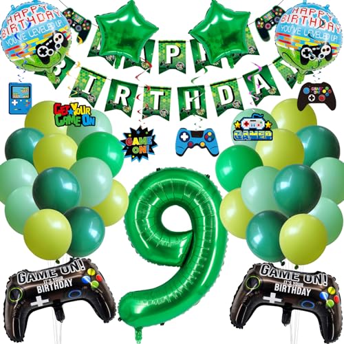 Geburtstagsdeko kind 9 Jahre, 38 Stück Gaming Motto Geburtstagsparty, Enthält Banner anu Zahlenballons hängende Wirbel, Folienballon, Latexballons Kinder Videospiel Thema Party Dekorationsset Geburtstagsdeko kind 9 Jahre, 38 Stück Gaming Motto Geburtstagsparty, Enthält Banner anu Zahlenballons hängende Wirbel, Folienballon, Latexballons Kinder Videospiel Thema Party Dekorationsset von JEXHBFD