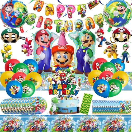 Geburtstagsdekorationen für Jungen und Mädchen, 87 Stück Kinder geburtstag Deko Set, Enthält Banner, Kuchendekoration, Tischdecke, Papierfach, Ballon, Papierserviette, Swirl Decoration, Augenmaske von JEXHBFD
