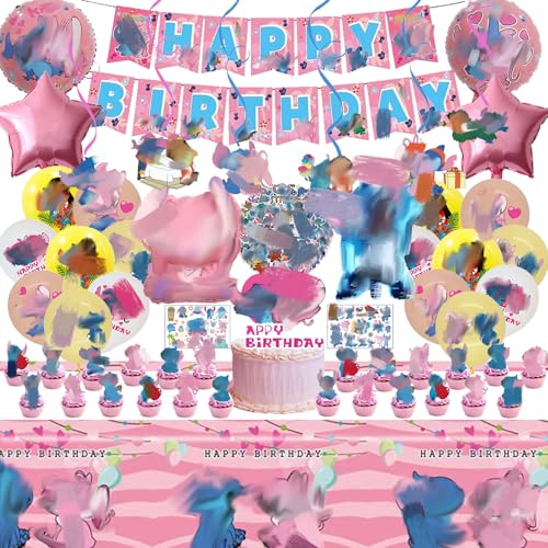 Rosa Cartoon kinder Geburtstags ballon deko, 107 Stück Dekorationen für die Geburtstagsparty von Mädchen, Enthält banner, Tischdecke, Kuchendekoration, Hängende Figuren, Ballons, Tattoo-Aufkleber von JEXHBFD