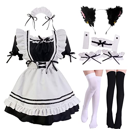 JFFLYIT Japanisches Anime Cosplay Dienstmädchen Outfit Kleid Japanische Dienstmädchen Outfit Set Niedlich Halloween Make-up Cosplay Kostüm von JFFLYIT