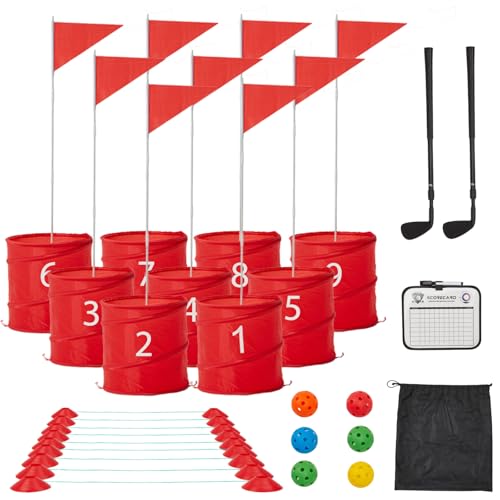JFHID Golf Bucket Yard Games 9 Hole Bundle with 2 Golf Clubs Golf Chipping Games Low Tide Golf Game for Beach Outdoor Games for Adults, Family Backyard Games Party JFHID Golf Bucket Yard Games 9 Hole Bundle with 2 Golf Clubs Golf Chipping Games Low Tide Golf Game for Beach Outdoor Games for Adults, Family Backyard Games Party von JFHID
