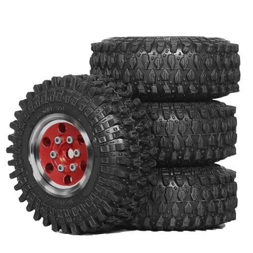 JGHFReW 4pcs 1. 0 Crawler -Reifen mit Beadlock -Rädern Felgen kompatibel mit 1 24 1 18 Skala RC Rock Crawler Cars wie SCX24 AX24 FMS FCX18(4pcs Red) von JGHFReW