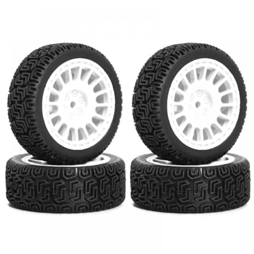 JGHFReW 4pcs 68mm Gummireifenräder kompatibel mit 1/10 -Skala -RC -Rallye -Autos wie XV01 XV02 TT01 TT02 -Modelle Aktualisieren Sie Teile Kompatibel mit Rennfahrzeuge(White) von JGHFReW