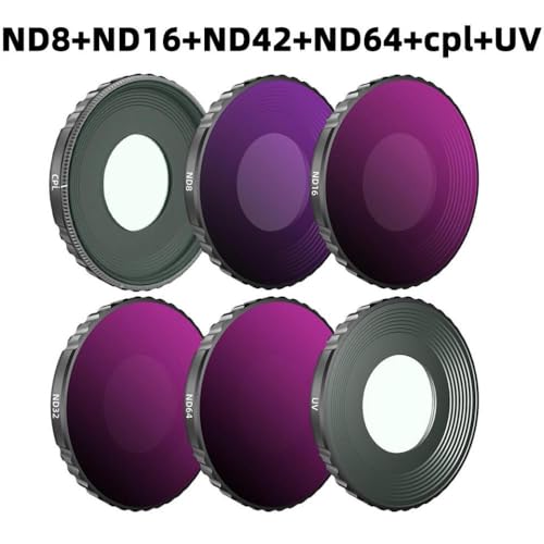 JGHFReW Filterset Kompatibel mit Action-Kameras CPL ND8 ND16 ND32 ND64 optisches Glas Neutraldichteobjektiv Zubehör Kompatibel mit Sportvideografie(6 in 1) von JGHFReW