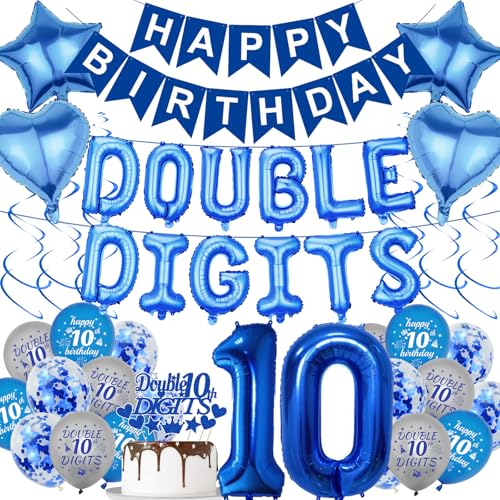 Luftballons zum 10. Geburtstag für Jungen – 53 Stück blaue Banner, doppelstellig, Zahl 10, Luftballon, Stern, Herz, hängende Wirbel, Kuchendekoration, Zubehör für 10 Jahre alte Jungen Luftballons zum 10. Geburtstag für Jungen – 53 Stück blaue Banner, doppelstellig, Zahl 10, Luftballon, Stern, Herz, hängende Wirbel, Kuchendekoration, Zubehör für 10 Jahre alte Jungen von JGIIIJLP
