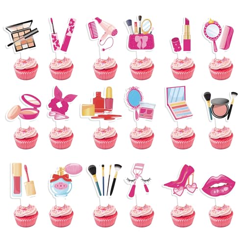 Make-up-Party-Kuchendekorationen für Mädchen – 36 Stück, kosmetische Kuchendekoration, Lippenstift, Parfüm, Happy Birthday, Glitzer, Cupcake-Topper, Dekoration, Zubehör für Mädchen, Frauen, Damen, Spa von JGIIIJLP