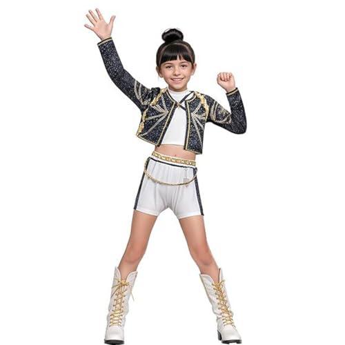 JGJOAIJ Dämonenjäger-Kostüm für Mädchen, Cosplay, Party, Karneval, Outfit, Rumi Mira Zoey, Rollenspiel-Uniform, komplettes Set für Kinder (Schwarz, 12-13 Jahre) von JGJOAIJ