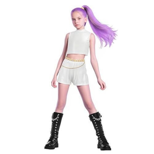 JGJOAIJ Dämonenjäger-Kostüm für Mädchen, Cosplay, Party, Karneval, Outfit, Rumi Mira Zoey, Rollenspiel-Uniform, komplettes Set für Kinder (Weiß 3, 3-4 Jahre) von JGJOAIJ