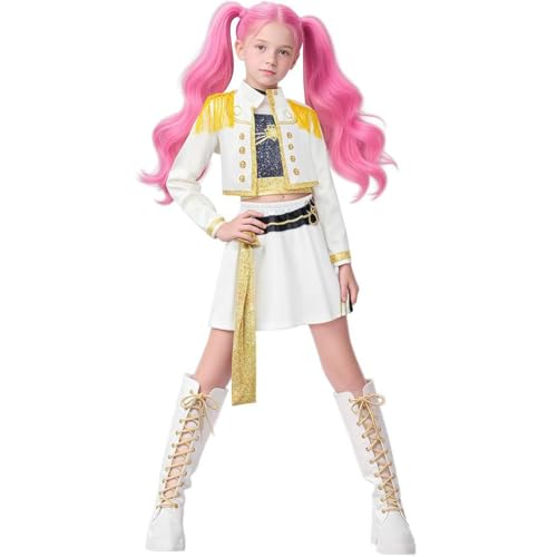 JGJOAIJ Dämonenjäger-Kostüm für Mädchen, Cosplay, Party, Karneval, Outfit, Rumi Mira Zoey, Rollenspiel-Uniform, komplettes Set für Kinder (Weiß2, 12-13 Jahre) von JGJOAIJ