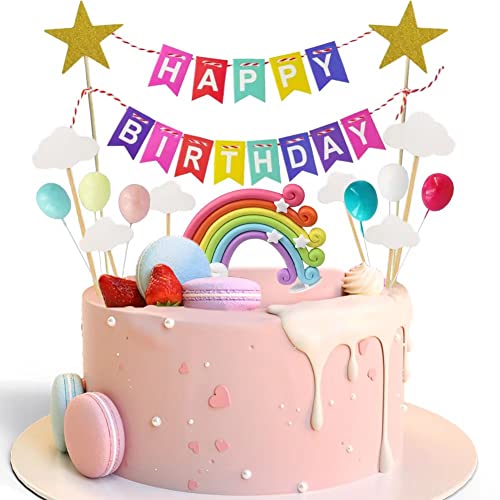 Geburtstag deko, Tortendeko geburtstag, Regenbogen-Kuchendekorationen, Mini-bunten Ballon-Cupcake-Topper, Wimpelkette Tortenaufsatz, geburtstagsfeier-Dekoration. von JHY