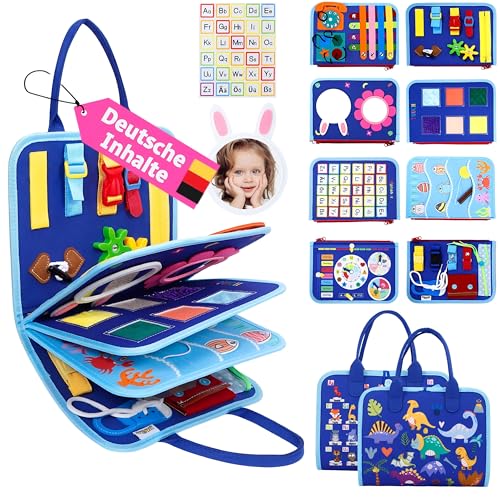 JHkim Busy Board Deutsch Montessori Spielzeug ab 1 2 3 4 Jahre, Geschenk Junge Mädchen, Baby Lernspielzeug Activity Board Spiel, Kinder Motorikspielzeug, Motorikbrett für Reise Auto Flugzeug von JHkim