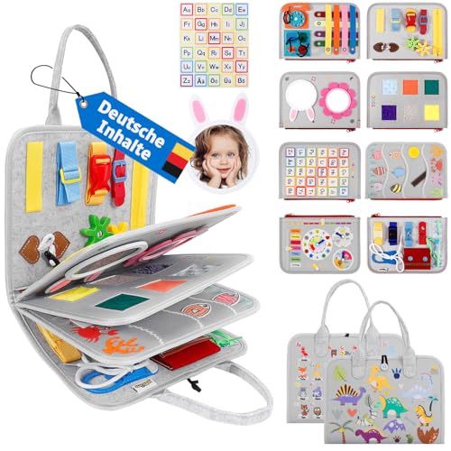 JHkim Montessori Busy Board, Baby Spielzeug ab 1 2 3 4 Jahre, Kleinkinder Activity Board, Geschenke für Junge Mädchen, Kinder Lernspielzeug Sensorik Spielzeug, Motorikbrett für Reise Auto Flugzeug von JHkim