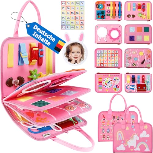 JHkim Busy Board Deutsch Montessori Spielzeug ab 1 2 3 4 Jahr Junge Mädchen, Baby Sensorik Geschenk für Kinder, Activity Board Kleinkinder Lernspielzeug, Motorikspielzeug für Reise Auto Flugzeug von JHkim