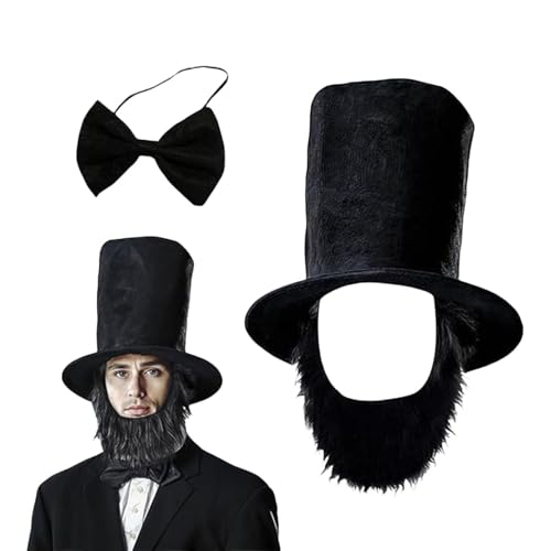 3Pcs Halloween Kostüm Set, Hut Bart Fliege Set, Zylinderhut schwarz, Hut Gala, Cosplay Accessoire für 20er Jahre, Gatsby, Halloween, Fasching, Mottoparty, Karneval von JIAHG