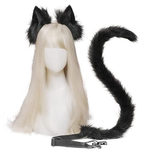 JIAHG Halloween Kostüme Plüsch Katzenohren katzenschwanz Cosplay Set katzenschwanz und Ohren Katzenohren Ohren Haarspange Headwear Damen Halloween Fasching Karneval Masquerade Cosplay Frauen von JIAHG