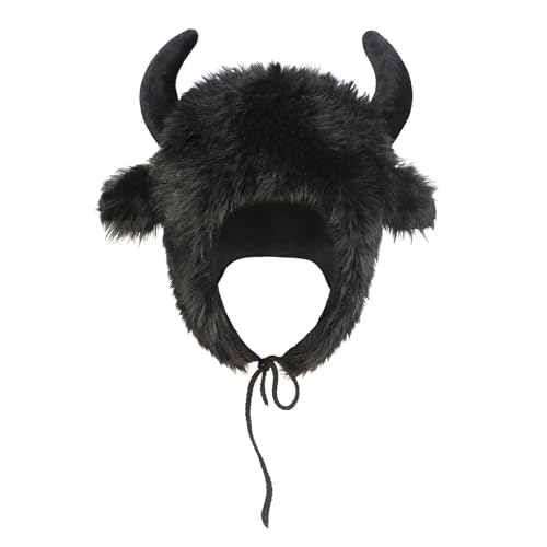 JIAHG Büffelhut mit Hörnern Plüsch Tiermütze Winter Fliegermütze Trappermütze Hörner Kopfschmuck Gothic Teufelshörner Dämonen Hörner Hut Halloween Cosplay Kostüm JIAHG Büffelhut mit Hörnern Plüsch Tiermütze Winter Fliegermütze Trappermütze Hörner Kopfschmuck Gothic Teufelshörner Dämonen Hörner Hut Halloween Cosplay Kostüm von JIAHG