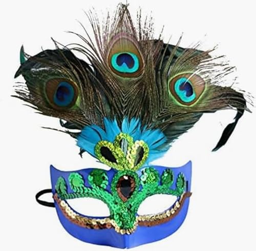 JIAHG Damen Federmaske Maskerade Maske Frauen Venezianische Maske Gesichtsmaske Halloween Karneval Abschlussball Maske Cosplay Kostüm Augenmaske Ostermaske mit Federn von JIAHG