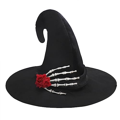 JIAHG Damen Hexenhut mit Samt Rose Skelett Klaue Gothic Top Hut für Halloween Weihnachten Fasching Up Cosplay Party JIAHG Damen Hexenhut mit Samt Rose Skelett Klaue Gothic Top Hut für Halloween Weihnachten Fasching Up Cosplay Party von JIAHG