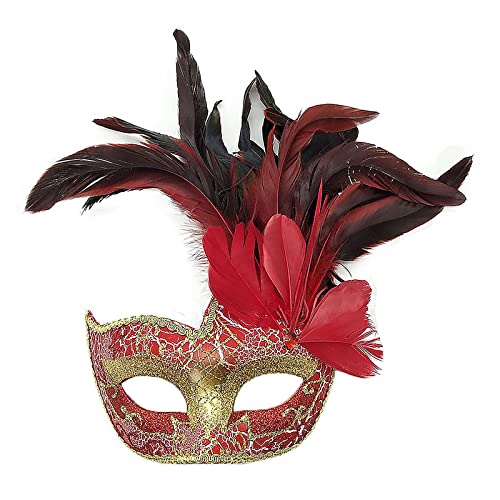 JIAHG Damen Federmaske Maskerade Maske Frauen Venezianische Maske Gesichtsmaske Halloween Karneval Abschlussball Maske Cosplay Kostüm Augenmaske Ostermaske mit Federn von JIAHG