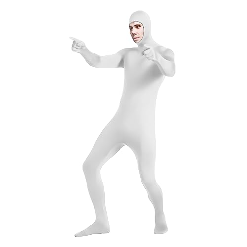 JIAHG Ganzkörperanzug Damen Dehnbarer Ganzkörperanzug Herren Schwarze Strumpfhose Cos Unsichtbarer Jumpsuit für fröhliches Halloween Kostüm Lustige Outfits Party Rollenspiel Uniform (Weiß, L) von JIAHG