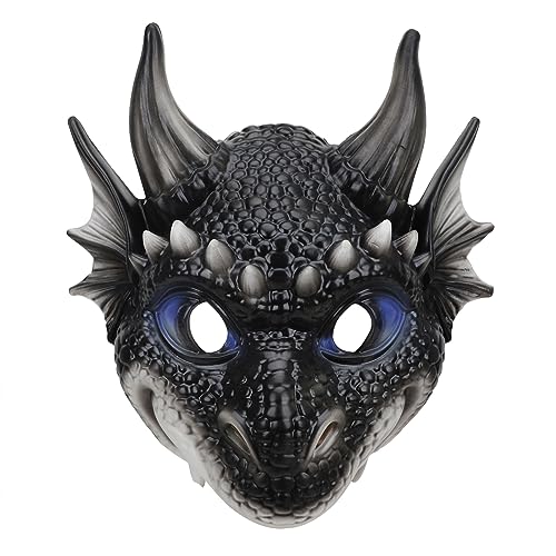 JIAHG Kinder Halloween Drachen Maske 3D Tierkopfmaske Drachen Cosplay Kostüm Realistische Drachen Halbmaske Karneval Maskerade Cosplay Dinosaurier Maske Drachen Gesichtsmaske von JIAHG