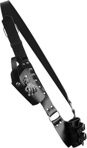 JIAHG Mittelalterlicher PU Leder Schwertfrosch verstellbarer Pistolentasche mit Schultergurt Schwertscheide Halter Halloween Ritter Krieger Piraten Kostüm Renaissance Gürtel Set (Schwarz) von JIAHG