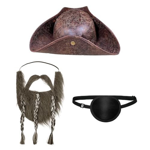 JIAHG Piratenhut für Damen und Herren Piratenkappe Erwachsenen Perücke mit Schnurrbart, Kunsthaar mit Bart Kopfbedeckung, Kostüm, Karneval, Mottoparty JIAHG Piratenhut für Damen und Herren Piratenkappe Erwachsenen Perücke mit Schnurrbart, Kunsthaar mit Bart Kopfbedeckung, Kostüm, Karneval, Mottoparty von JIAHG