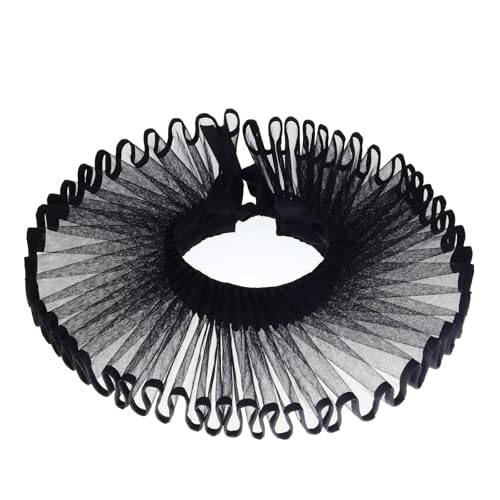 Unisex Renaissance Ruff Kragen Hals Rüschen Kragen Clown Halsbänder Elisabethan Halskrause Halskette für Hallween Karneval Cosplay Theater (Schwarz mit schwarzen Rändern) von JIAHG