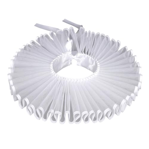 Unisex Renaissance Ruff Kragen Hals Rüschen Kragen Clown Halsbänder Elisabethan Halskrause Halskette für Hallween Karneval Cosplay Theater (Weiß mit Weißem Rand) von JIAHG