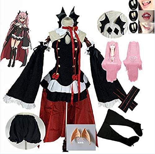 Neue Anime Seraph Des Endes Krul Tepes Perücken Cosplay Kostüme Lolita Kleid Vampir Uniformen 6pcs / Set Für Halloween Party Spielen M vollständiger Satz von JIAJIAFU